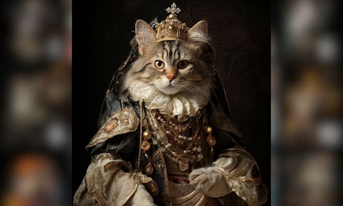 Gig Preview - Create a renaissance pet portrait from a photo, custom funny canvas