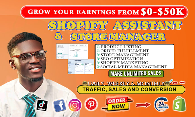 Gig Preview - Be ebay shopify virtual assistant, shopify store manager, shopify marketing