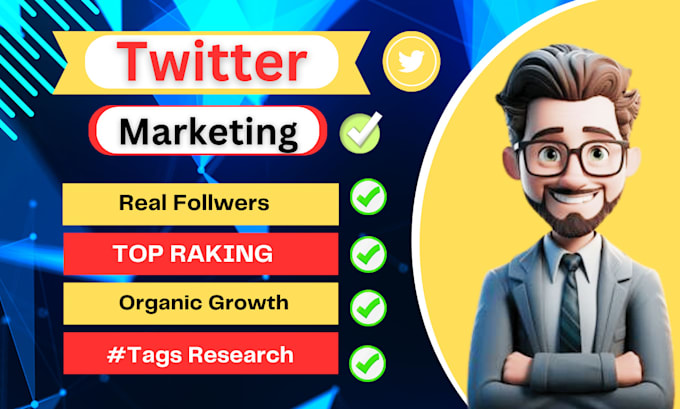 Gig Preview - Do twitter marketing and management expert real followers growth engagement