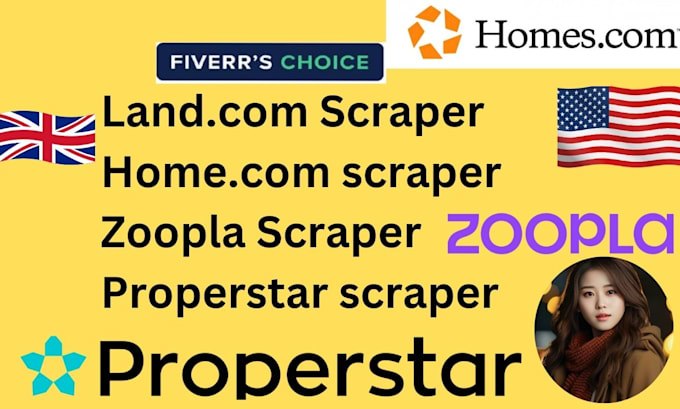 Gig Preview - Properstar scraping, zoopla scraping, home com scraping, land com scraping