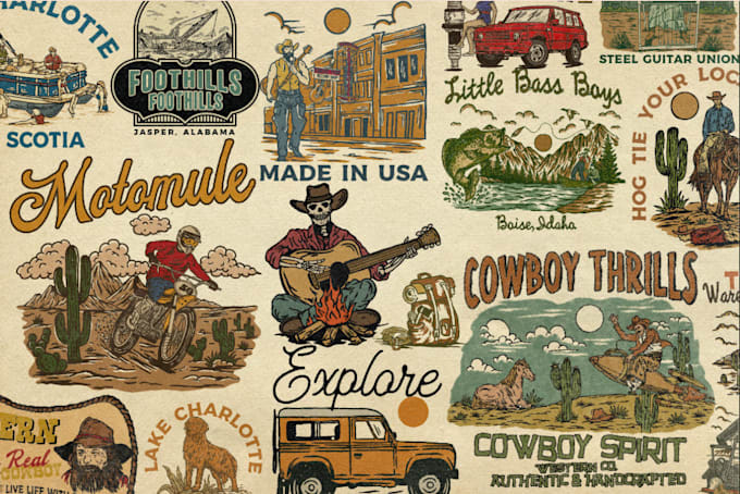 Gig Preview - Create western cowboy logo or poster design in vintage style and illustration