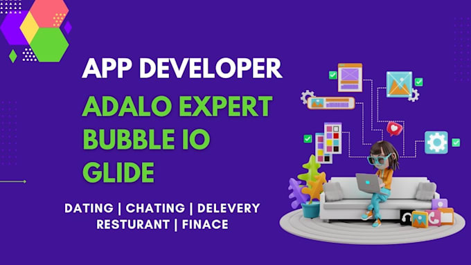 Gig Preview - Bubble developer, adalo app, glide, no code app website flutterflow expert