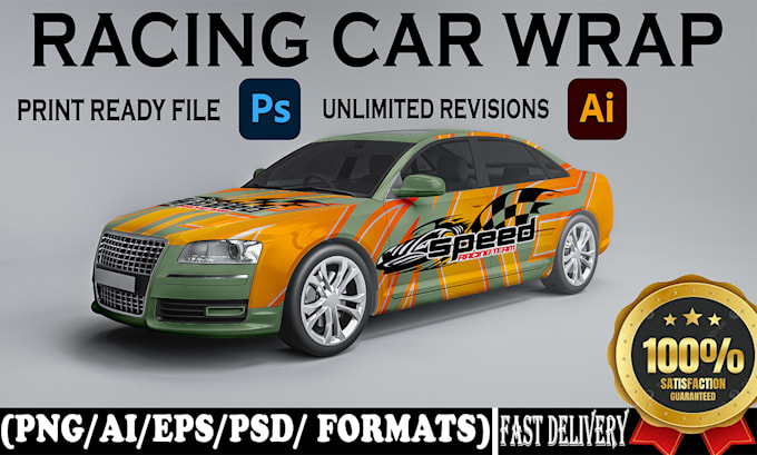 Gig Preview - Do professional pro racing car wrap design, tasla cyber truck, vehicle wrap