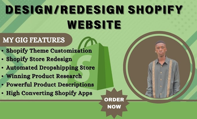 Gig Preview - Design, redesign shopify store, shopify website, shopify dropshipping store