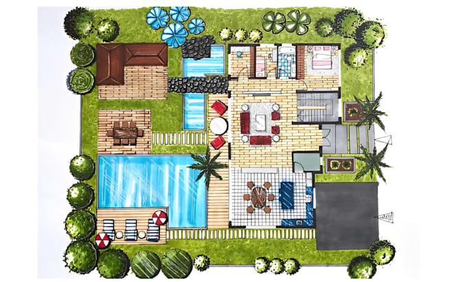 Gig Preview - Do landscape design, backyard, deck patio, 2d site plan as landscape architect