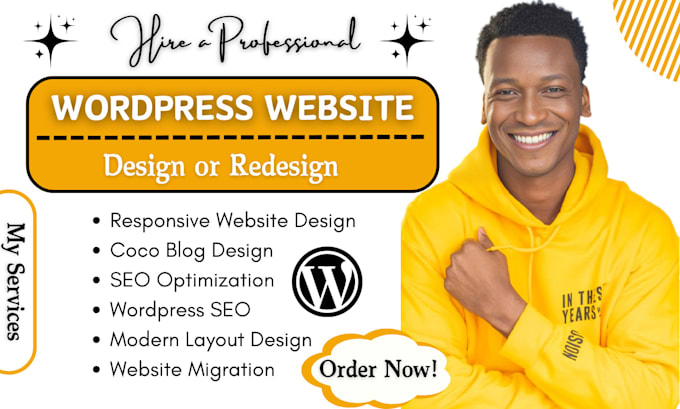 Gig Preview - Build responsive business website wordpress coco blog, blog website, monthly seo