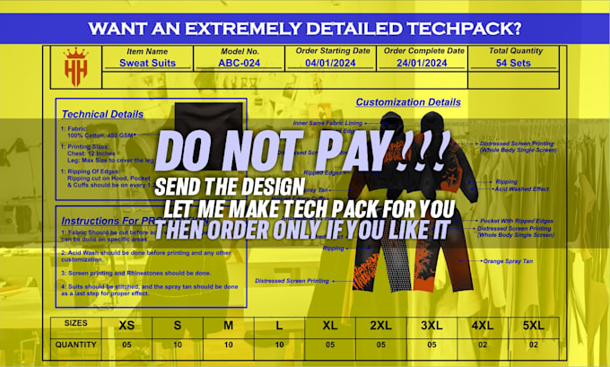 Gig Preview - Do production tech pack sports and fashion flat sketch