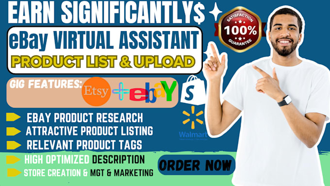 Gig Preview - Be ebay virtual assistant, add, list products on walmart etsy wayfair shopify ad