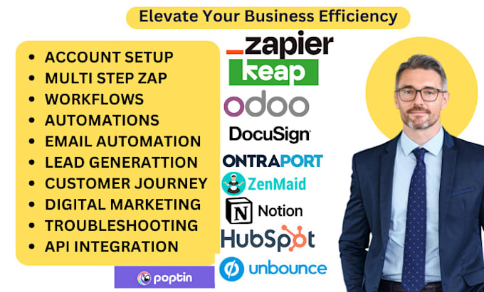 Gig Preview - Zapier odoo hubspot docusign keap ontraport notion zenmaid unbounce poptin keap