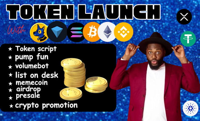 Gig Preview - Launch token memecoin ai agent pump fun launchpad volume holder bot solana evm