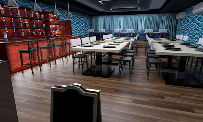 Gig Preview - Design realistic 3d restaurant design, interior design, bar, 3d clubhouse, café