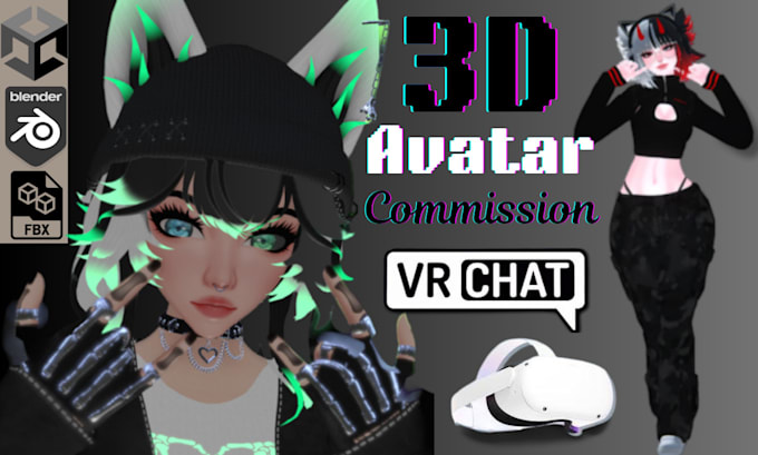 Bestseller - create PC quest compactible 3d vrchat avatar furry nsfw fursona vroid model