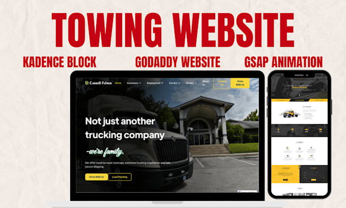 Gig Preview - Build towing car handyman website using kadence godaddy gasp animation towing