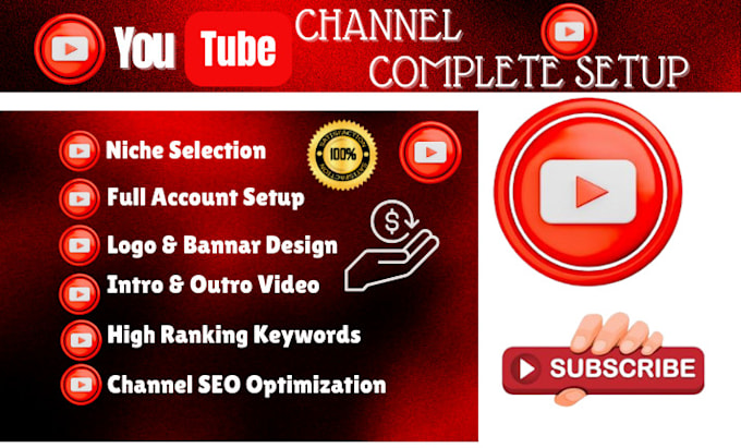 Gig Preview - Create and setup youtube channel for you, SEO, logo, bannar and video views