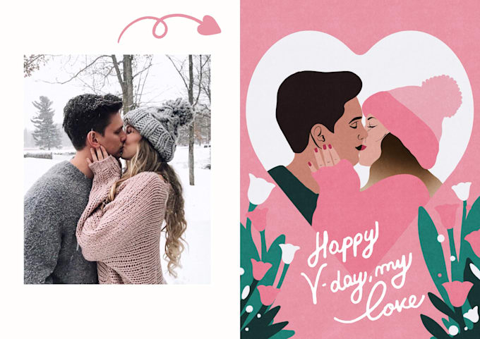 Gig Preview - Draw a romantic illustration for valentines day from your ph