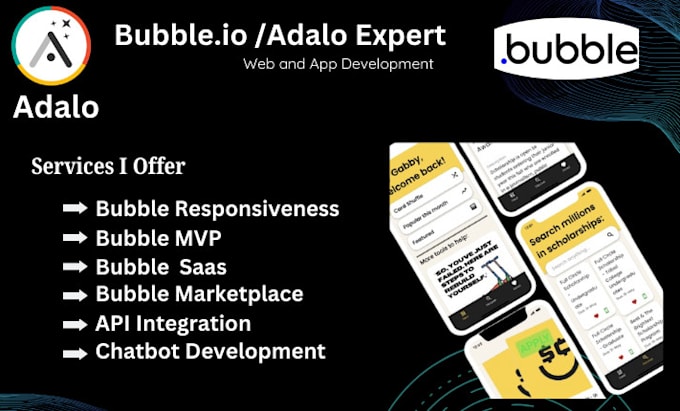 Gig Preview - Develop bubble adalo bubble io website buildfire web app saas mvp mobile app