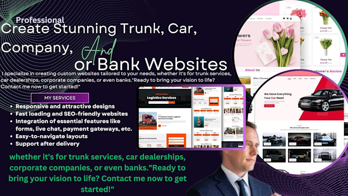 Gig Preview - Create stunning trunk, car, company, or bank websites