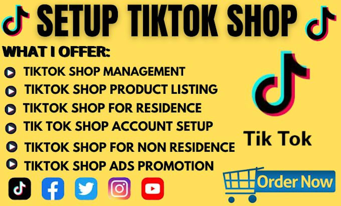 Gig Preview - Setup tiktok ads approve tik tok shop for USA shopify store marketing manager