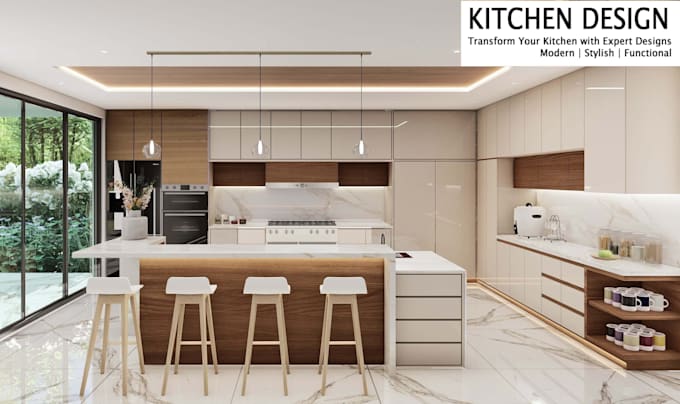 Gig Preview - Design stunning modern 3d kitchen interior realistic render