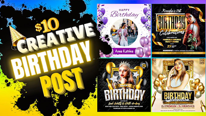 Gig Preview - Create happy birthday banner, card and wish post design