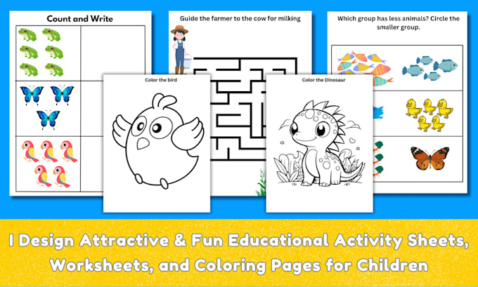 Gig Preview - Design educational activity sheets, worksheets, and coloring pages for children