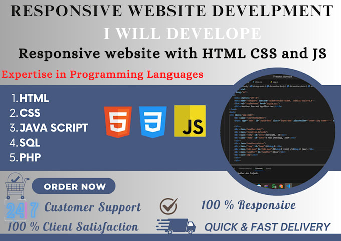 Gig Preview - Develop responsive website with HTML CSS and js