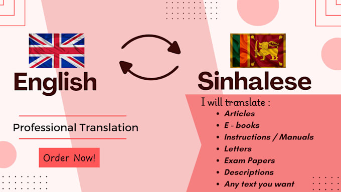 Gig Preview - Translate from english to sinhala and vice versa