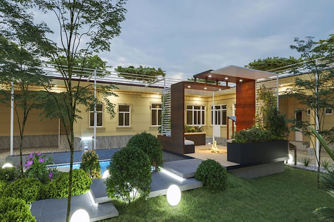 Bestseller - render interior building,outdoor garden design,3d landscape,backyard,pool,lkd