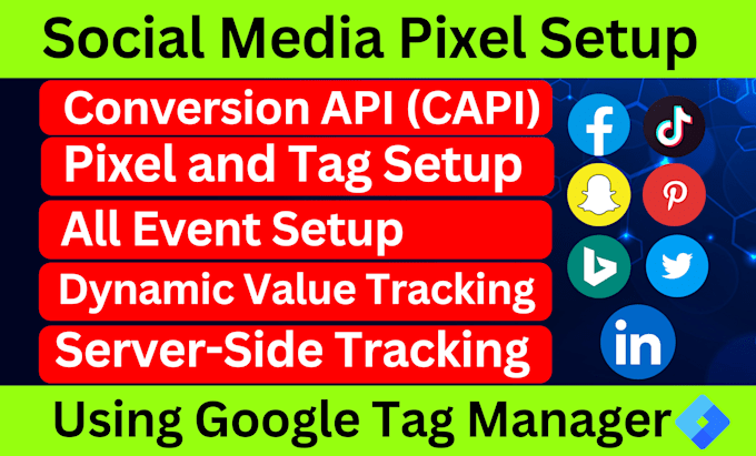 Gig Preview - Fix or setup tiktok, pinterest, fb pixel conversion API tracking issue via gtm