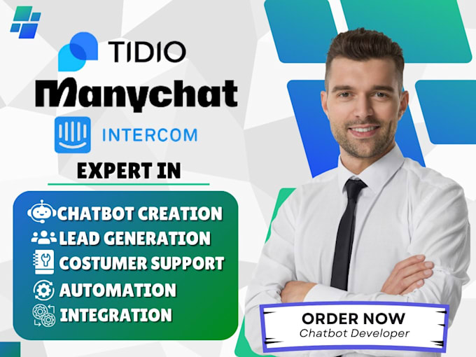 Gig Preview - Create intercom chatbot intercom product tours integration uchat tidio manychat