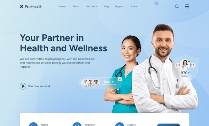 Gig Preview - Design healthcare staffing agency website, healthcare website, home care website