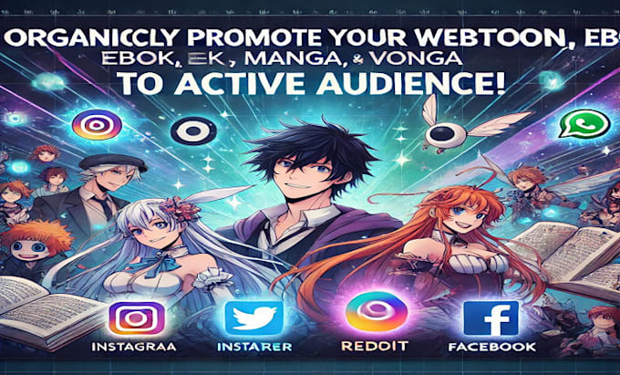 Gig Preview - Organically promote your webtoon, ebook, manga, voyceme to active audience