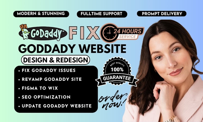 Gig Preview - Godaddy website redesign,fix godaddy issues,build fix website or wix domain