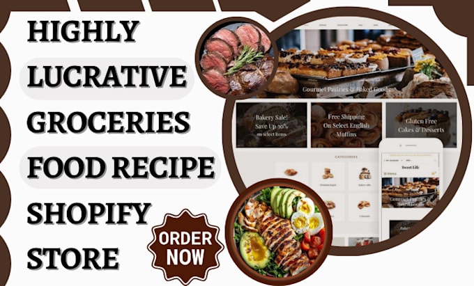 Gig Preview - Design food shopify cooking recipe grocery store grocery food recipe website