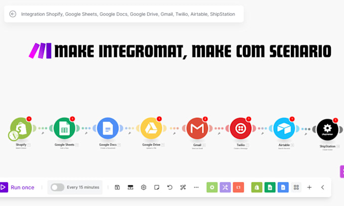 Gig Preview - Setup make com automation, make integromat automation, make integromat scenarios