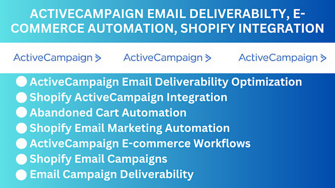 Gig Preview - Activecampaign email deliverability, ecommerce automation, shopify integration