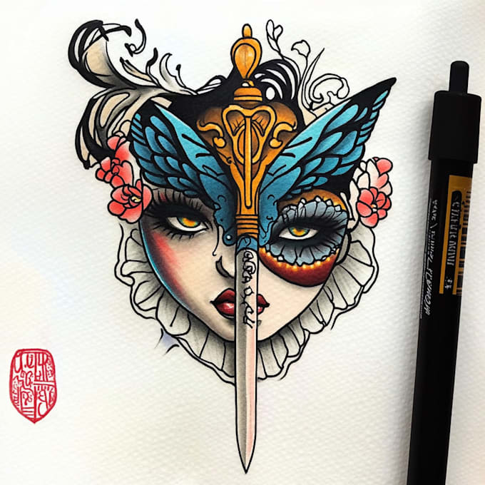 Bestseller - draw custom american traditional tattoo design for you