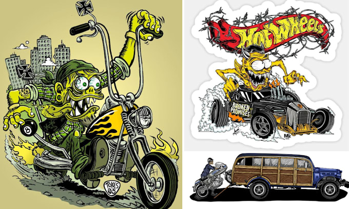 Gig Preview - Create crazy vintage kustom kulture rat fink cartoon mascot tshirt illustration