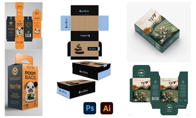 Gig Preview - Product box packaging design mailer box with 3d mockups product packaging design