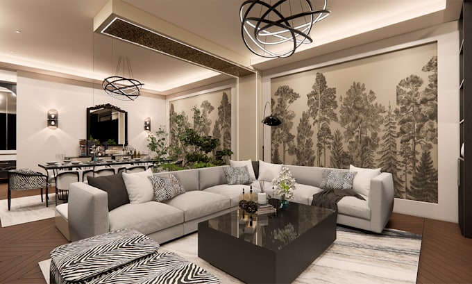 Gig Preview - Design ad render realistic 3d interior kitchen  living room dining of your space