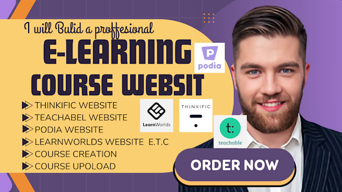 Gig Preview - Build elearning course website on learnworlds, podia, kajabi and course creation