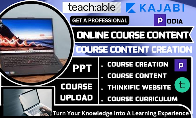 Gig Preview - Create online course content, course creation, course curriculum on thinkific