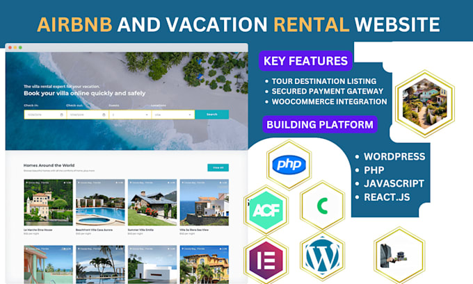 Gig Preview - Build tour booking vacation airbnb rental website