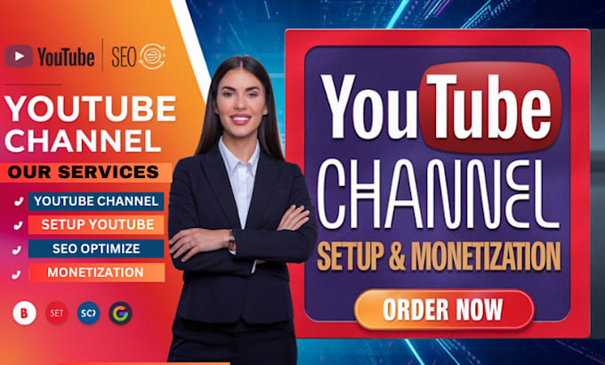 Gig Preview - Create and setup youtube channel logo banner SEO optimize with full monetization