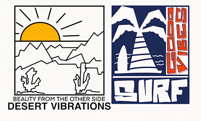 Gig Preview - Create a hand drawn illustration inspired by surf,skate, retro and western