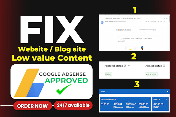 Gig Preview - Resolve low value content issue for google adsense website approval