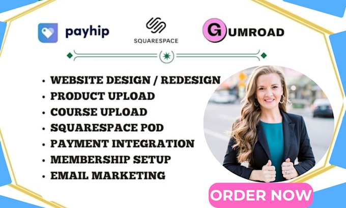 Bestseller - design payhip gumroad squarespace website funnel digital products upload seo