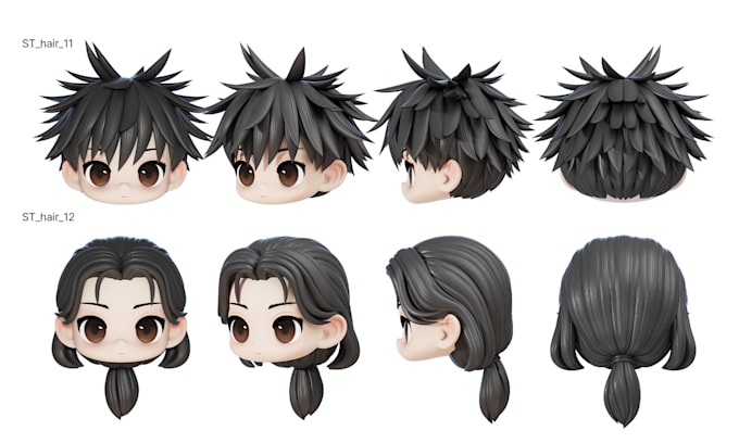 Gig Preview - Create a cute 3d chibi character hair for your model and others