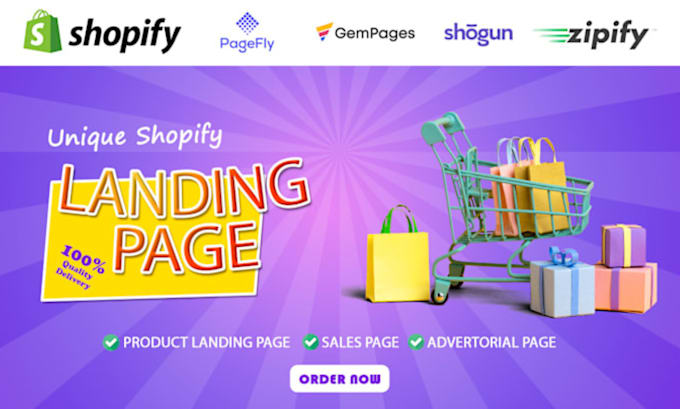 Gig Preview - Design shopify store product page landing page with shogun, gempages, pagefly