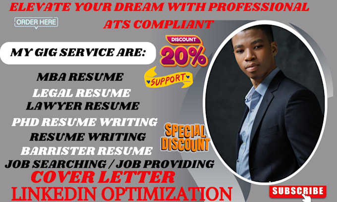 Gig Preview - Write professional legal resume lawyer MBA attorney cover letter resume writing